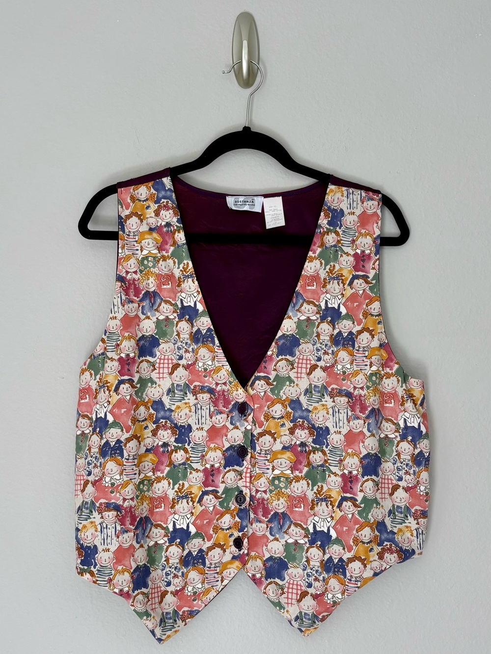 Vintage 90s Sostanza Novelty Print Teacher Kids Vest Cotton Purple L/XL